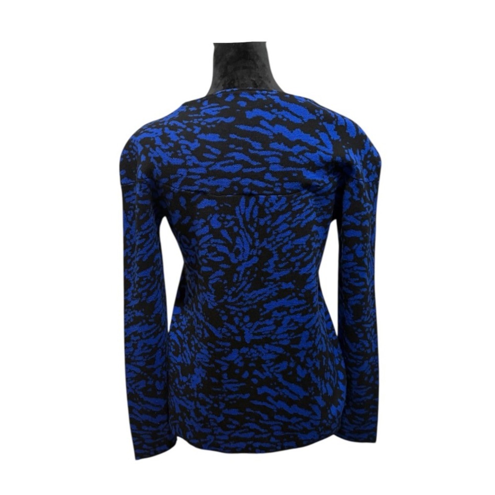 Veronica Beard Women's Blue & Black 100% Wool Long Sleeve Knit Top - Picture 2 of 5
